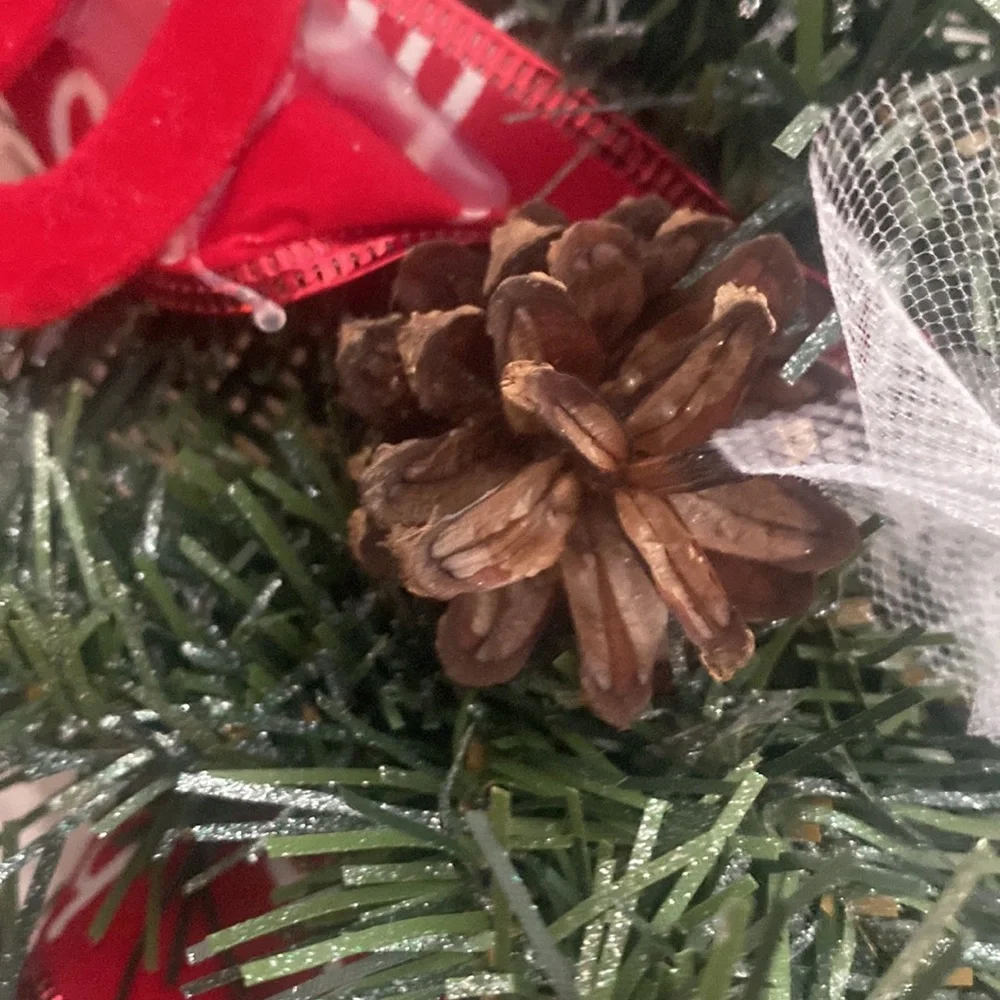 Winter holiday wreath with ho ho ho & BELIEVE adornments evergreen base